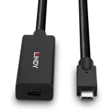 Lindy Rallonge active USB 3.2 10Gbit/s C/C 5m, Câble d'extension Noir, 5 m, USB C, USB C, USB 3.2 Gen 2 (3.1 Gen 2), 10 Gbit/s, Noir