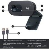 Logitech C505 HD Webcam Noir, 1280 x 720 pixels, 30 ips, 1280x720@30fps, 720p, 60°, USB