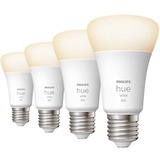 Philips Hue A60 - Ampoule connectée E27 - 800 (pack de 4), Lampe à LED Philips Hue White A60 - Ampoule connectée E27 - 800 (pack de 4), Ampoule intelligente, Blanc, Bluetooth/Zigbee, LED, E27, Blanc chaud