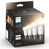 Philips Hue A60 - Ampoule connectée E27 - 800 (pack de 4), Lampe à LED Philips Hue White A60 - Ampoule connectée E27 - 800 (pack de 4), Ampoule intelligente, Blanc, Bluetooth/Zigbee, LED, E27, Blanc chaud