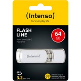 Intenso Flash Line lecteur USB flash 64 Go USB Type-C 3.2 Gen 1 (3.1 Gen 1) Blanc, Clé USB Blanc, 64 Go, USB Type-C, 3.2 Gen 1 (3.1 Gen 1), 70 Mo/s, Casquette, Blanc