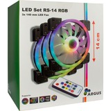 Inter-Tech Argus RGB-Fan Set RS-14 Boitier PC Ventilateur 14 cm Noir, Ventilateur de boîtier Noir, Ventilateur, 14 cm, 1200 tr/min, 22 dB, 64,73 m³/h, Noir