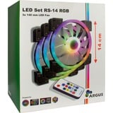 Inter-Tech Argus RGB-Fan Set RS-14 Boitier PC Ventilateur 14 cm Noir ventilateurs de boîtier Noir, 3 pièces, 140 x 140 x 25 mm, PWM, Ventilateur, 14 cm, 1200 tr/min, 22 dB, 64,73 m³/h, Noir