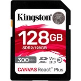 Kingston Canvas React Plus 128 Go SD UHS-II Classe 10, Carte mémoire Noir, 128 Go, SD, Classe 10, UHS-II, 300 Mo/s, 260 Mo/s