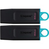 Kingston DataTraveler ® Exodia (Noir et Turquoise) - 2 unités - Clé USB 3.2 Noir/Turquoise, 64 Go, USB Type-A, 3.2 Gen 1 (3.1 Gen 1), Casquette, 22 g, Noir, Turquoise