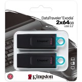 Kingston DataTraveler ® Exodia (Noir et Turquoise) - 2 unités - Clé USB 3.2 Noir/Turquoise, 64 Go, USB Type-A, 3.2 Gen 1 (3.1 Gen 1), Casquette, 22 g, Noir, Turquoise