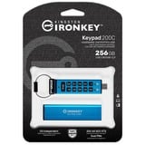 Kingston IronKey Keypad 200C USB-C de 256 Go, FIPS 140-3 niveau 3 (en attente) AES-256, Clé USB FIPS 140-3 niveau 3 (en attente) AES-256, 256 Go, USB Type-C, 3.2 Gen 1 (3.1 Gen 1), 280 Mo/s, Housse, Bleu