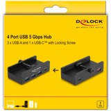 DeLOCK Hub USB externe 5 Gbps 4 ports 3 x USB Type-A et 1 x USB Type-C™ avec vis de fixation Noir
