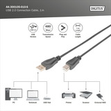 Digitus Câble de connexion USB 2.0 USB-A (connecteur) > USB-B (connecteur) Noir