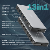 Digitus Station d'accueil USB-C 13 ports Gris/Noir