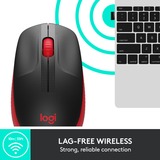 Logitech M190 Full-Size Wireless Mouse, Souris Noir/Rouge, Ambidextre, Optique, RF sans fil, 1000 DPI, Rouge