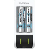 Ansmann Comfort Mini Pile domestique CC, USB, Chargeur Blanc/Noir, Hybrides nickel-métal (NiMH), AA, AAA