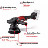 EINHELL Polisseuse excentrique sans fil professionnelle CP-EP 18/125 Li BL - Solo, 18 Volts Rouge/Noir