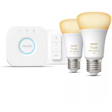 Philips Hue White Ambiance Kit de démarrage : Ampoule E27 A60 Pack double + variateur, Lampe à LED 
