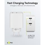 goobay Chargeur rapide USB-C PD Dual (36 W) Blanc, 2x USB-C, Power Delivery