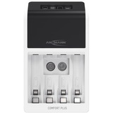 Ansmann Comfort Plus Universel Secteur, Chargeur Blanc/Noir, Hybrides nickel-métal (NiMH), Surcharge, Surchauffe, 9V, AA, AAA