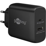 goobay 45W GaN USB-C PD Dual Fast Charger Noir, 1x USB-C, 1x USB-A