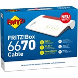 FRITZ! FRITZ!Box 6670, Routeur Blanc/Rouge, Box 6670, Wi-Fi 7 (802.11be), Bi-bande (2,4 GHz / 5 GHz), Ethernet/LAN, Blanc, Routeur