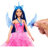 Barbie Poupée licorne avec cheveux bleus, robe rose et licorne 