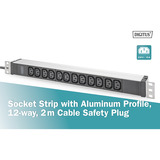 Digitus Barre d'alimentation 19" PDU avec profilé en aluminium, 12 prises C13, Multiprise Noir/en aluminium