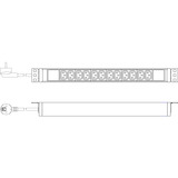 Digitus Barre d'alimentation 19" PDU avec profilé en aluminium, 12 prises C13, Multiprise Noir/en aluminium