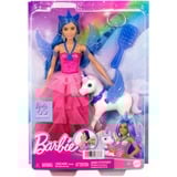Mattel Barbie - Poupée licorne avec cheveux bleus, robe rose et licorne 