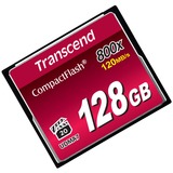 Transcend 128GB 800x CF 128 Go CompactFlash MLC, Carte mémoire Noir, 128 Go, CompactFlash, MLC, 120 Mo/s, 60 Mo/s, Noir