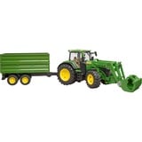 bruder John Deere 7R 350 avec chargeur frontal et remorque de transport, Modèle réduit de voiture Vert, 03155