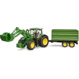 bruder John Deere 7R 350 avec chargeur frontal et remorque de transport, Modèle réduit de voiture Vert, 03155