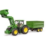 bruder John Deere 7R 350 avec chargeur frontal et remorque de transport, Modèle réduit de voiture Vert, 03155