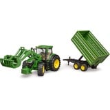 bruder John Deere 7R 350 avec chargeur frontal et remorque de transport, Modèle réduit de voiture Vert, 03155