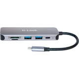 D-Link Hub USB-C 5-en-1 avec lecteur de carte DUB-2325, Station d'accueil Argent, USB Type-C, Gris, MicroSD (TransFlash), SD, SDHC, SDXC, USB 3.2 Gen 1 (3.1 Gen 1) Type-A, USB 3.2 Gen 1 (3.1 Gen 1) Type-C, Énergie, USB