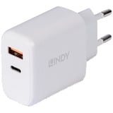 Lindy Chargeur USB Type A et C 30W Blanc, 1x USB-C, 1x USB-A