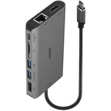 Lindy DST-Mini XT, Mini Docking Station USB-C pour Laptop pour un écran (4K) ou deux écrans (Full HD) & charge 100W, Station d'accueil Mini Docking Station USB-C pour Laptop pour un écran (4K) ou deux écrans (Full HD) & charge 100W, Avec fil, USB 3.2 Gen 1 (3.1 Gen 1) Type-C, 100 W, 1000 Mbit/s, Noir, Gris, SD