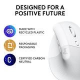 Logitech Lift Vertical ergonomique, Souris Blanc/Gris clair, Bluetooth, 4000 DPI