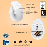 Logitech Lift Vertical ergonomique, Souris Blanc/Gris clair, Bluetooth, 4000 DPI