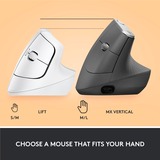 Logitech Lift Vertical ergonomique, Souris Blanc/Gris clair, Bluetooth, 4000 DPI
