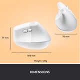 Logitech Lift Vertical ergonomique, Souris Blanc/Gris clair, Bluetooth, 4000 DPI