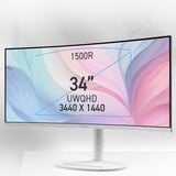 MSI Modern MD342CQPWDE écran plat de PC 86,4 cm (34") 3440 x 1440 pixels UltraWide Quad HD LCD Blanc Moniteur incurvé  Blanc, 86,4 cm (34"), 3440 x 1440 pixels, UltraWide Quad HD, LCD, 4 ms, Blanc