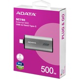 ADATA SC750 500 Go USB Type-C 3.2 Gen 2 (3.1 Gen 2) Gris SSD externe Noir/Titane, 500 Go, USB Type-C, 3.2 Gen 2 (3.1 Gen 2), 1050 Mo/s, 10 Gbit/s, Gris