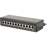 Digitus Version de bureau CAT 6A, panneau de brassage de classe EA, blindé Noir, panneau de brassage de classe EA, blindé, 10 Gigabit Ethernet, RJ-45, Noir, Acier galvanisé, SECC, Montage de rack, 1U