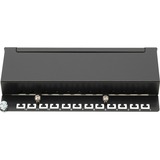 Digitus Version de bureau CAT 6A, panneau de brassage de classe EA, blindé Noir, panneau de brassage de classe EA, blindé, 10 Gigabit Ethernet, RJ-45, Noir, Acier galvanisé, SECC, Montage de rack, 1U