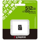 Kingston 512GB micSDXC Canvas Select Plus Gen3 150R A1 (Adaptateur SD non inclus), Carte mémoire Noir, 512 Go, MicroSDXC, Classe 10, UHS-I, 150 Mo/s, Class 3 (U3)