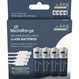 MediaRange Batterie USB-C Li-Ion, Mignon AA I 1.5V | 1400 mAh, pack de 4 