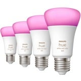 Philips Hue A60 - Ampoule connectée E27 - 800 (pack de 4), Lampe à LED Philips Hue White and Color ambiance A60 - Ampoule connectée E27 - 800 (pack de 4), Ampoule intelligente, Blanc, Bluetooth/Zigbee, LED, E27, 2000 K