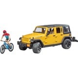 bruder Jeep Wrangler avec vélo tout-terrain et cycliste, Modèle réduit de voiture Jaune/Noir, 02543