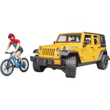 bruder Jeep Wrangler avec vélo tout-terrain et cycliste, Modèle réduit de voiture Jaune/Noir, 02543