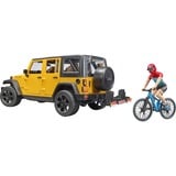 bruder Jeep Wrangler avec vélo tout-terrain et cycliste, Modèle réduit de voiture Jaune/Noir, 02543