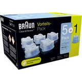Braun Cartouches De Recharge Clean & Renew CCR, Nettoyant Pour Rasoir Pack De 5 + 1, Détergent Nettoyant Pour Rasoir Pack De 5 + 1, Bleu, Plastique, Irlande, geschikt voor alle Braun Clean&Charge reinigingsstations, 1,19 kg, 135 mm