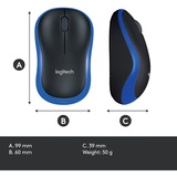 Logitech Wireless Mouse M185, Souris Bleu, Ambidextre, Optique, RF sans fil, 1000 DPI, Noir, Bleu, Vente au détail